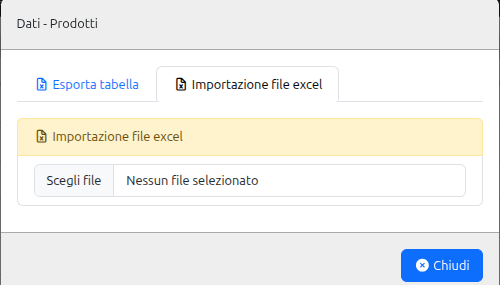 Schermata iniziale con il pulsante Scegli file, nessun file ancora selezionato